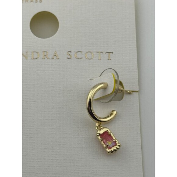 Kendra Scott Serena Gold Tone‎ Huggie Earrings Pink Glitter Resin - Picture 3 of 8